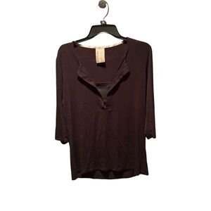 Dolan Left Coast Collection Women's 3/4 Sleeve Split Neck Top in Black Large